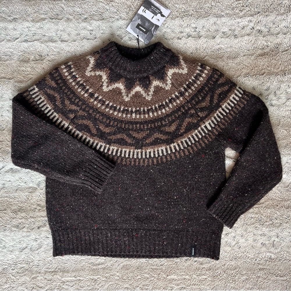 Finisterre Porth Fair Isle Yoke Jumper in Burnt Umber/Caramel